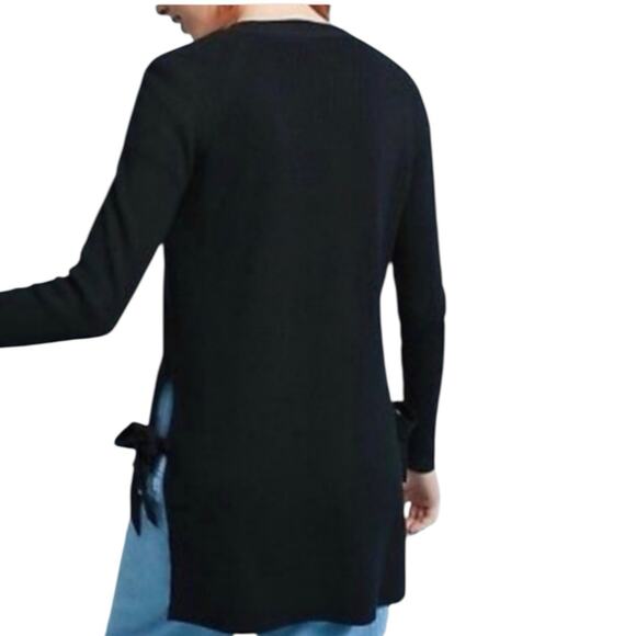 Anthropologie Moth Anna Ribbed Button Front Side Tie Cardigan Sweater Black XS - Picture 2 of 8